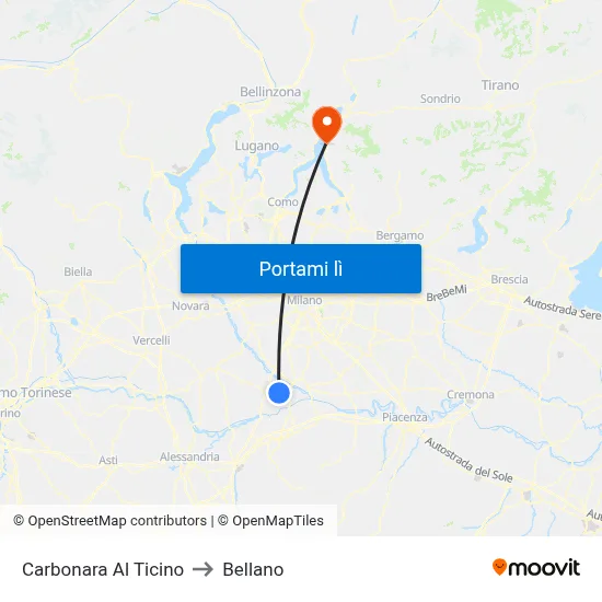 Carbonara Al Ticino to Bellano map