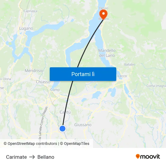 Carimate to Bellano map