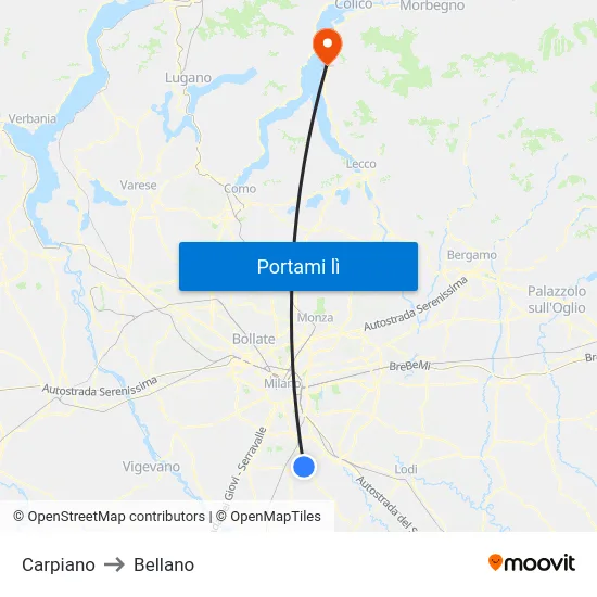 Carpiano to Bellano map