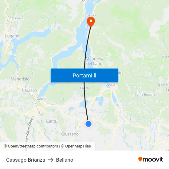 Cassago Brianza to Bellano map