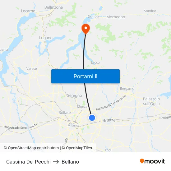 Cassina De' Pecchi to Bellano map