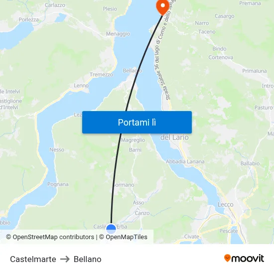 Castelmarte to Bellano map