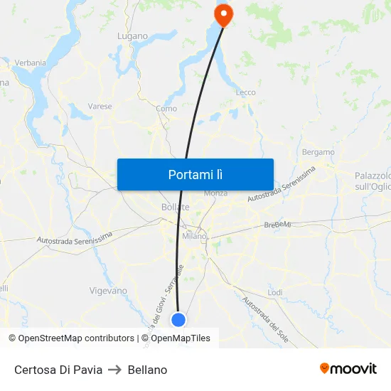 Certosa Di Pavia to Bellano map
