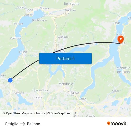 Cittiglio to Bellano map