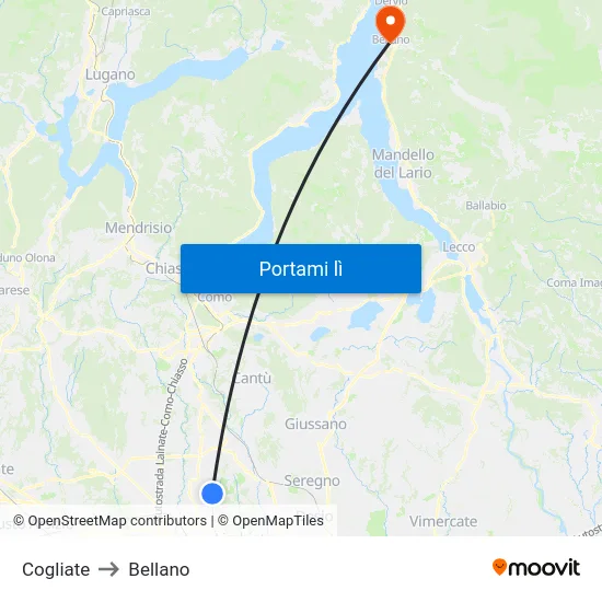 Cogliate to Bellano map