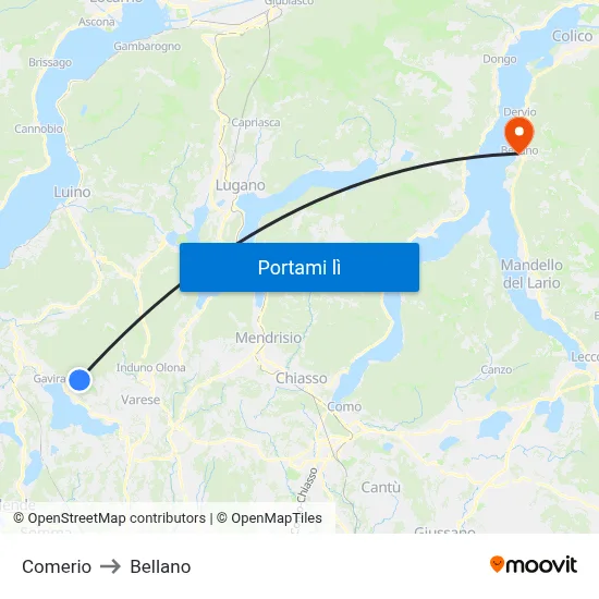 Comerio to Bellano map