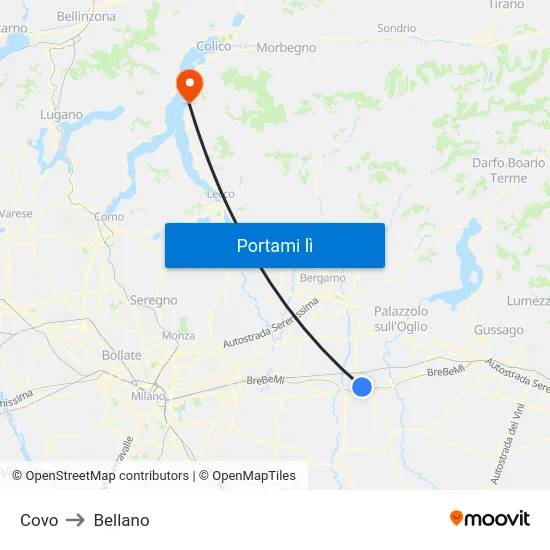 Covo to Bellano map