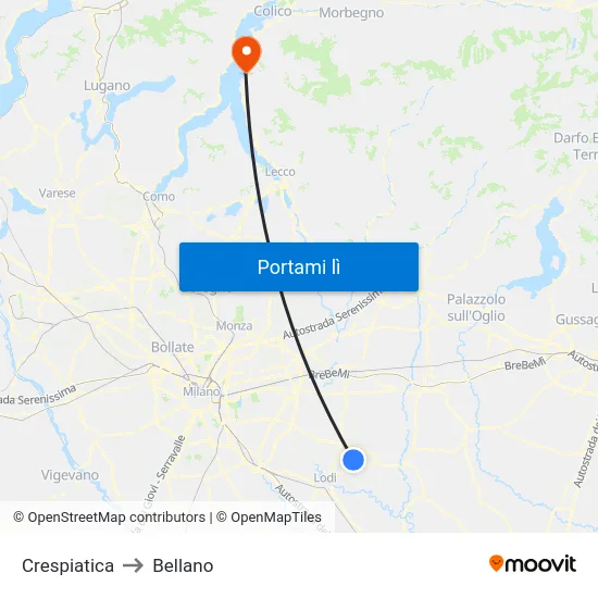 Crespiatica to Bellano map
