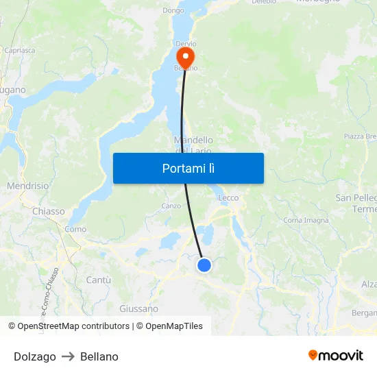 Dolzago to Bellano map