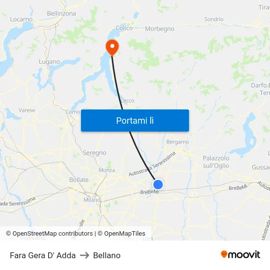 Fara Gera D' Adda to Bellano map
