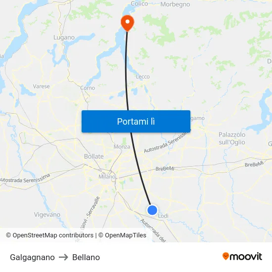 Galgagnano to Bellano map