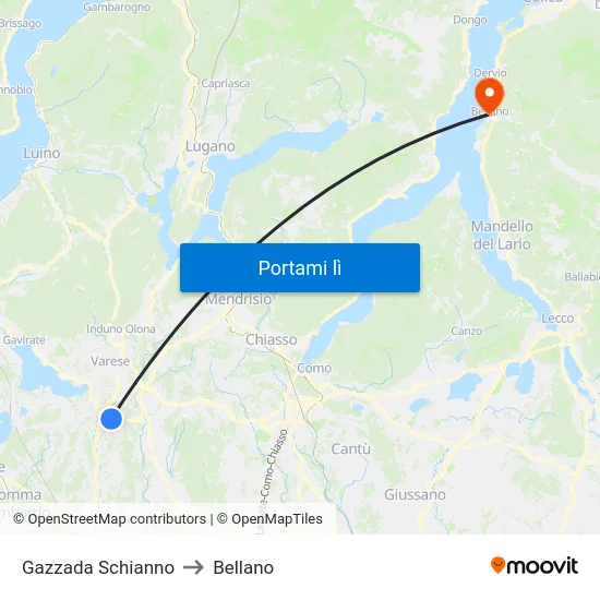 Gazzada Schianno to Bellano map