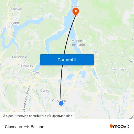 Giussano to Bellano map