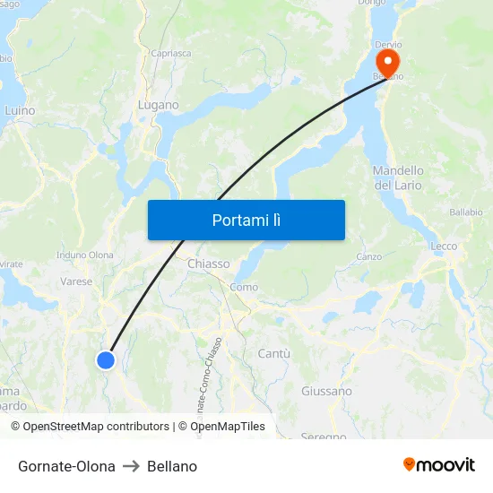 Gornate-Olona to Bellano map