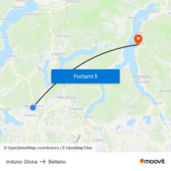 Induno Olona to Bellano map