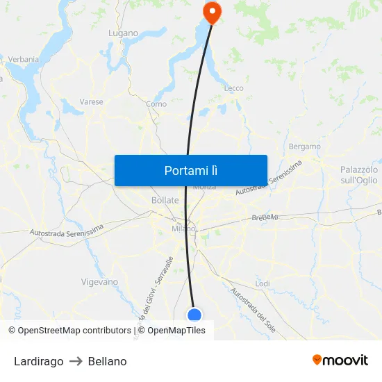 Lardirago to Bellano map