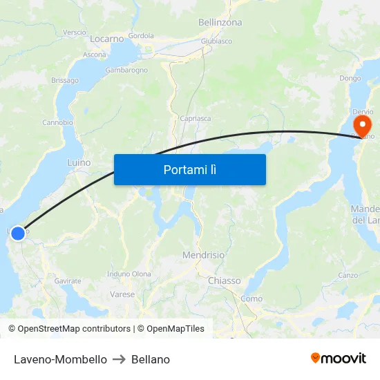 Laveno-Mombello to Bellano map