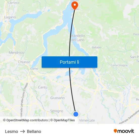 Lesmo to Bellano map
