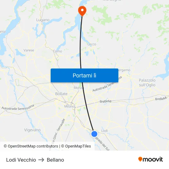 Lodi Vecchio to Bellano map