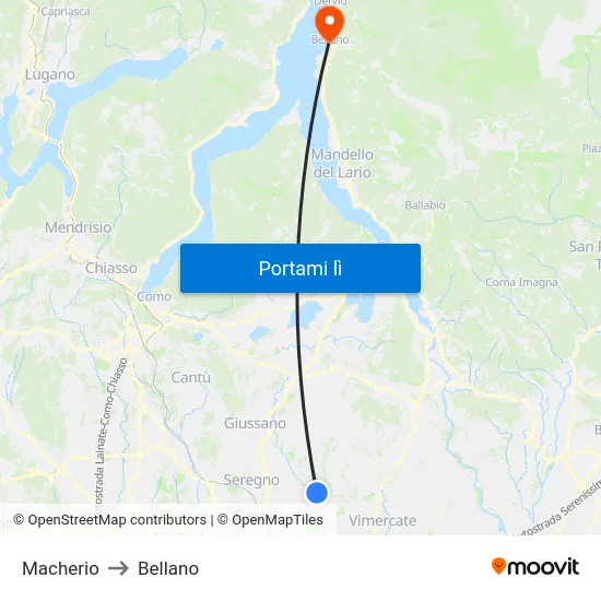 Macherio to Bellano map