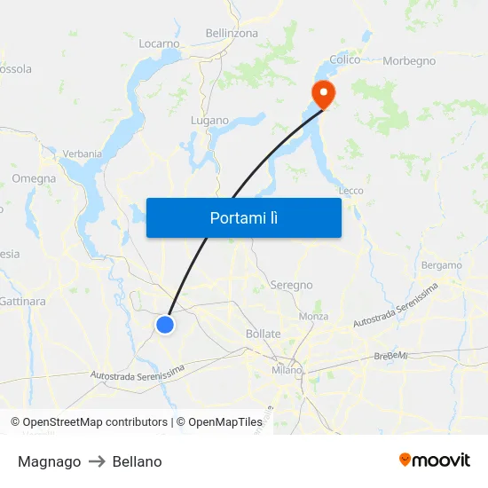 Magnago to Bellano map