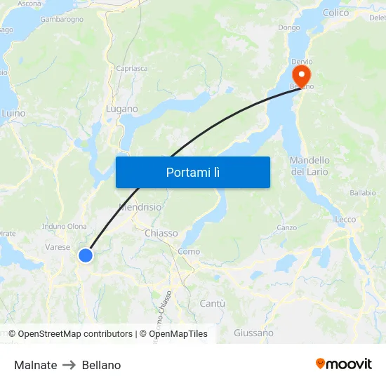 Malnate to Bellano map