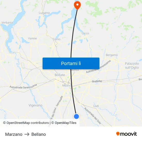 Marzano to Bellano map