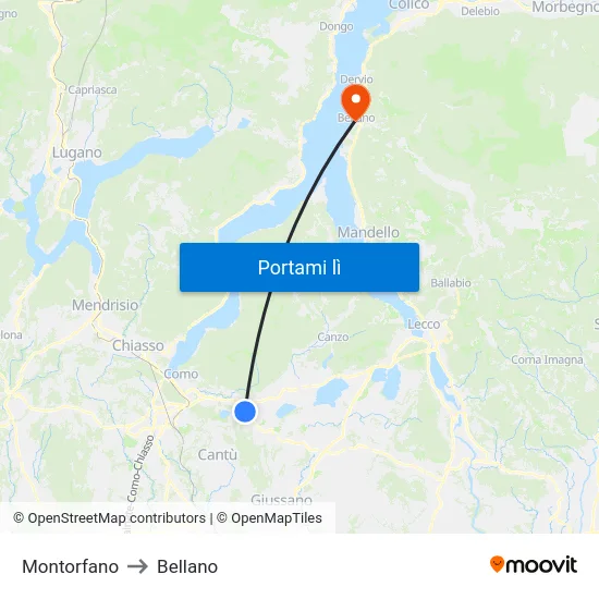 Montorfano to Bellano map