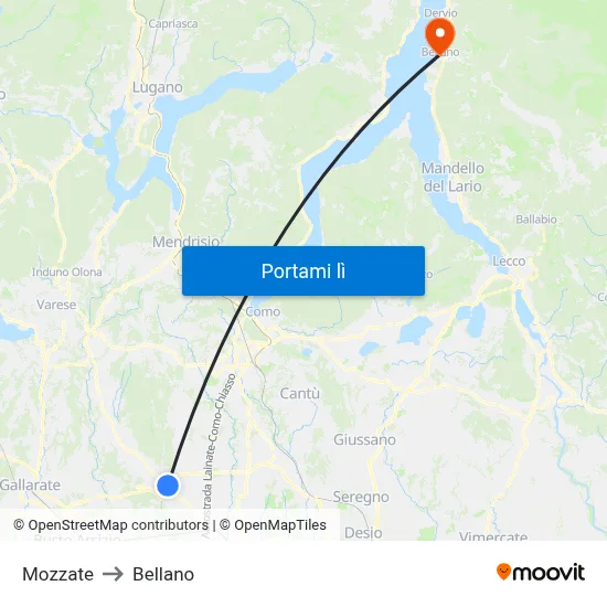 Mozzate to Bellano map