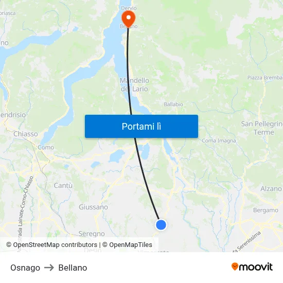Osnago to Bellano map