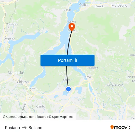 Pusiano to Bellano map