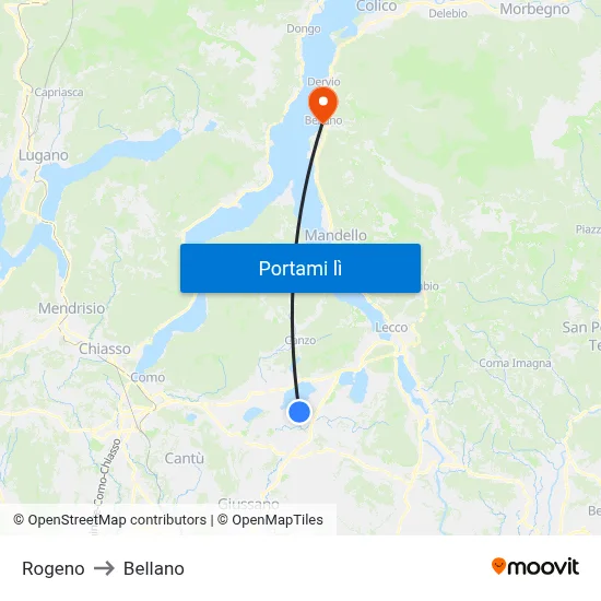 Rogeno to Bellano map