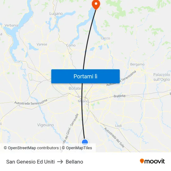 San Genesio Ed Uniti to Bellano map