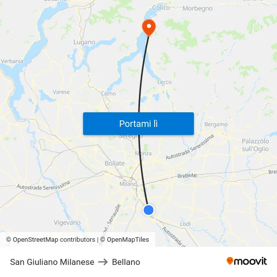 San Giuliano Milanese to Bellano map