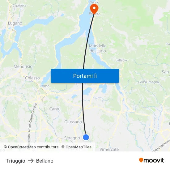Triuggio to Bellano map