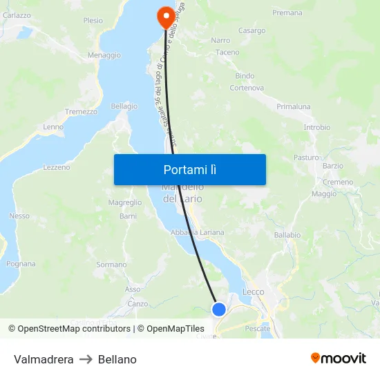 Valmadrera to Bellano map