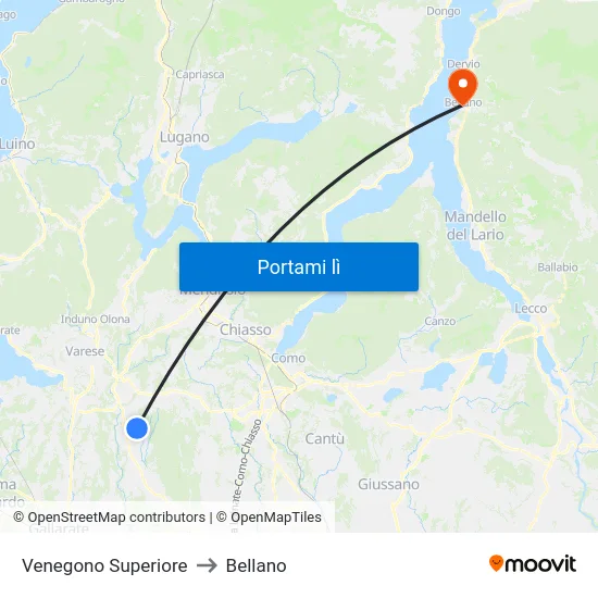 Venegono Superiore to Bellano map