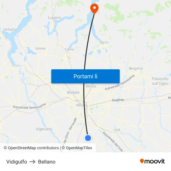 Vidigulfo to Bellano map