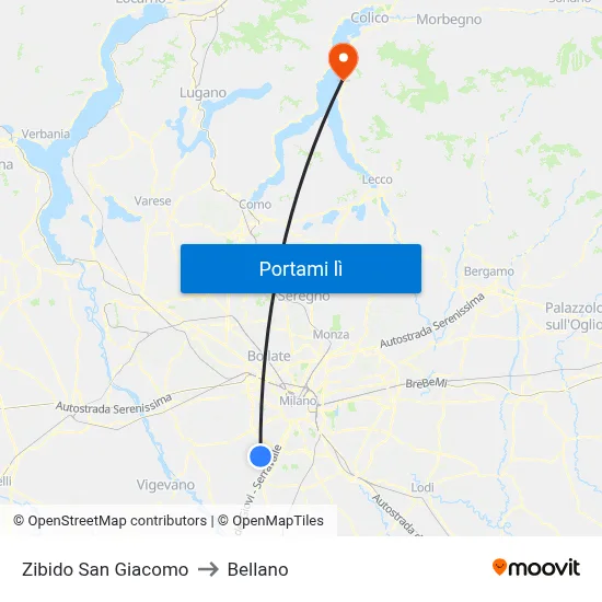 Zibido San Giacomo to Bellano map