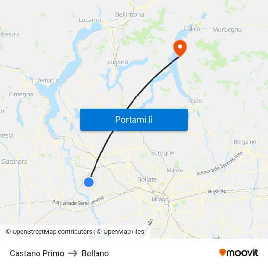 Castano Primo to Bellano map