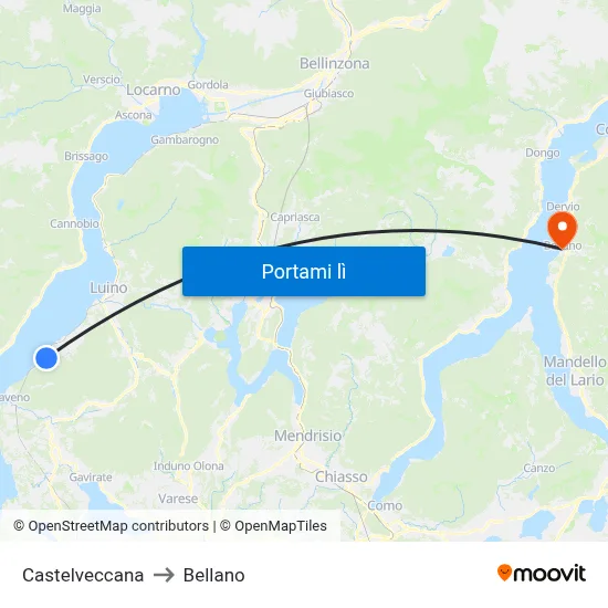 Castelveccana to Bellano map