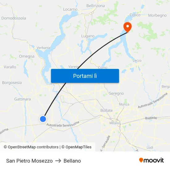 San Pietro Mosezzo to Bellano map