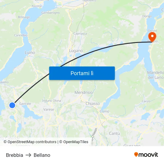 Brebbia to Bellano map