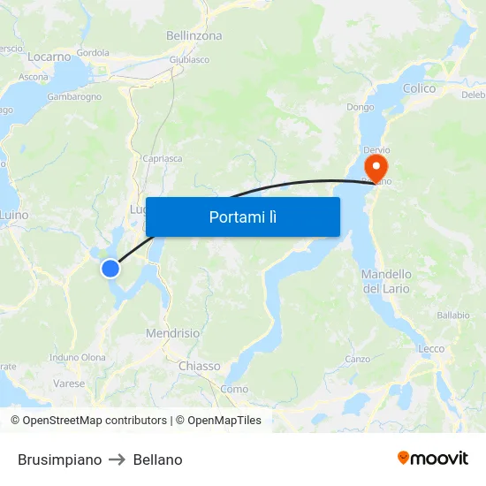 Brusimpiano to Bellano map