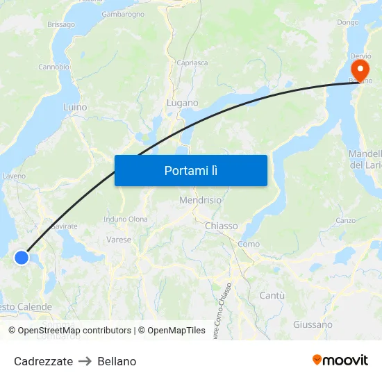 Cadrezzate to Bellano map