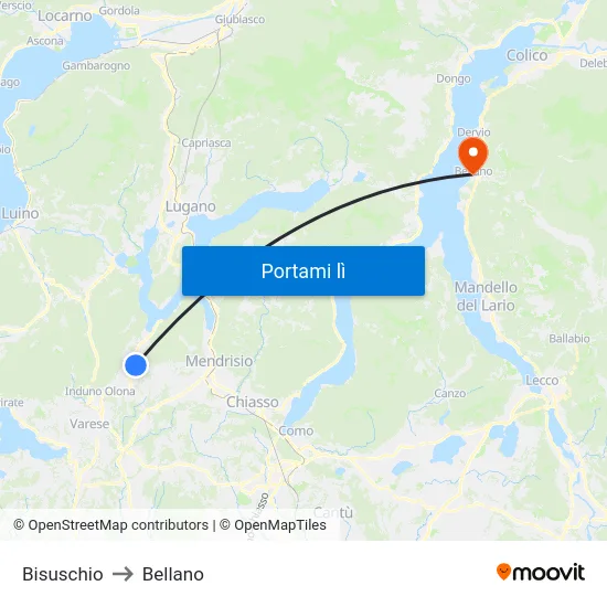 Bisuschio to Bellano map