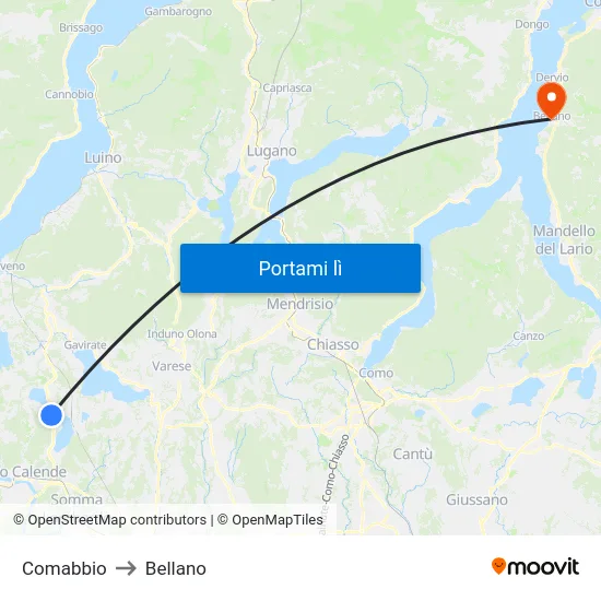 Comabbio to Bellano map