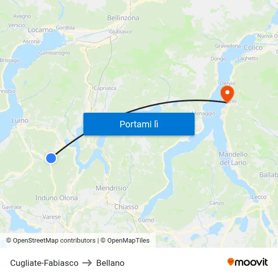 Cugliate-Fabiasco to Bellano map