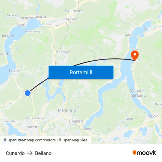 Cunardo to Bellano map