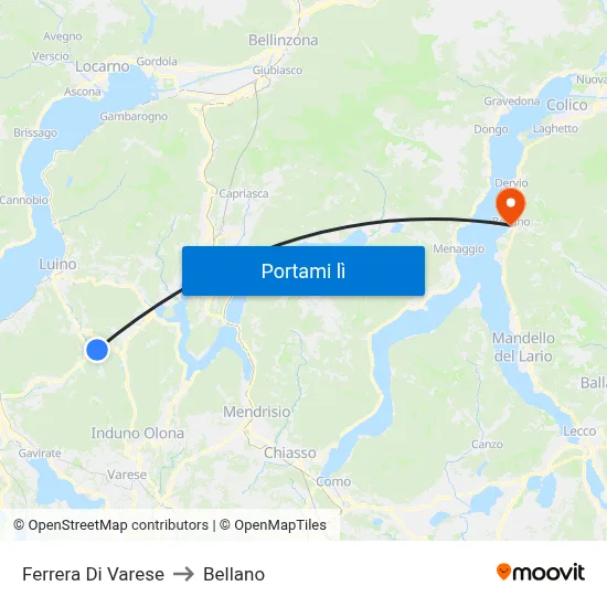 Ferrera Di Varese to Bellano map